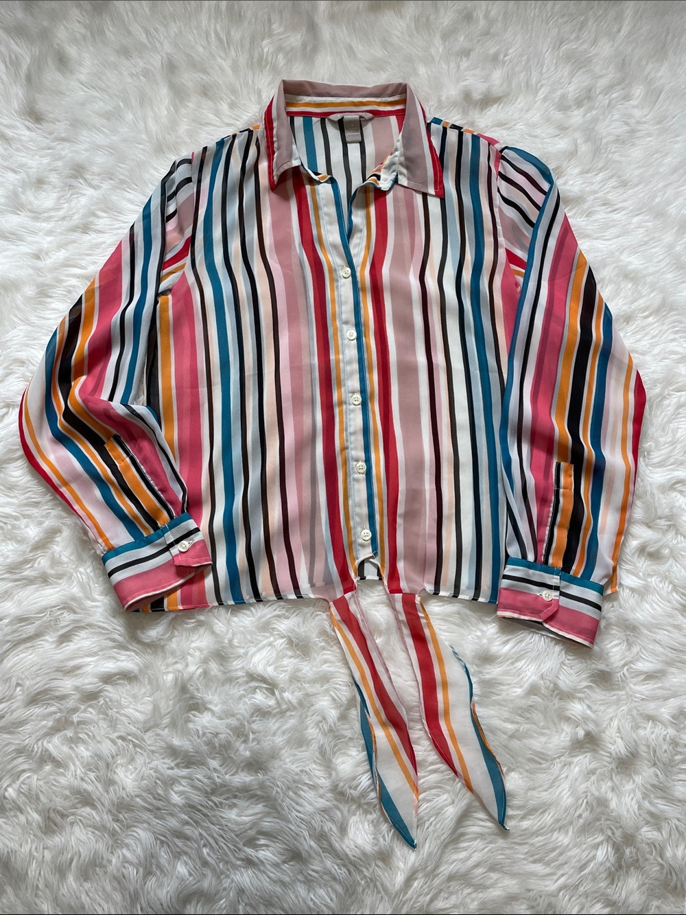 Banana Republic Factory Striped Tie-Front Button-Down Blouse  Multicolor